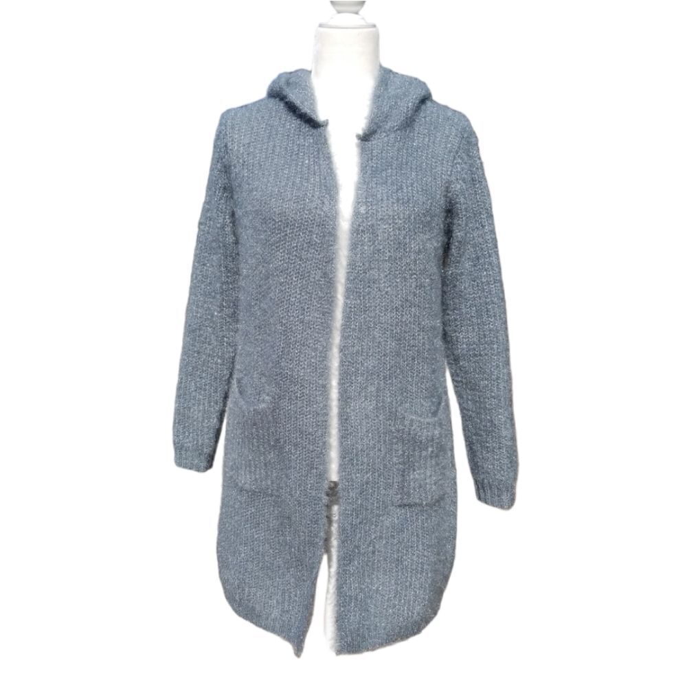 Nine West Hooded Long Open Cardigan Vintage Blue Size Small
